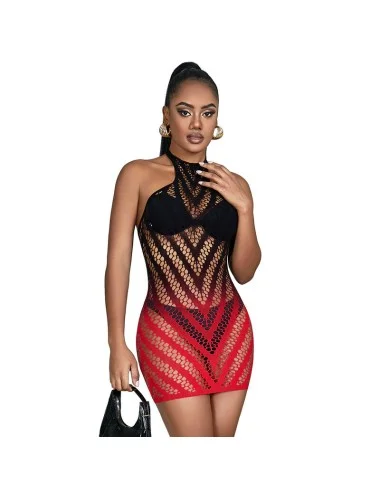 SUBBLIME - 952242 BODYSTOCKING RÉSILLE ÉLASTIQUE DÉGRADÉ ROUGE ET NOIR TAILLE UNIQUE