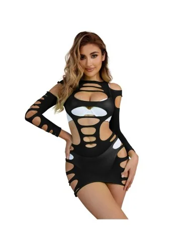 SUBBLIME - 952266 BODYSTOCKING RÉSILLE ÉLASTIQUE  MANCHES LONGUES NOIR TAILLE UNIQUE
