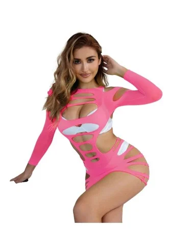 SUBBLIME - 952273 BODYSTOCKING RÉSILLE ÉLASTIQUE  MANCHES LONGUES ROSE TAILLE UNIQUE