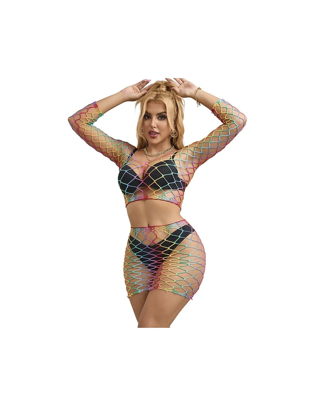 SUBBLIME - 952440 BODYSTOCKING 2 PIÈCES RÉSEILLE MANCHES LONGUES ARC-EN-CIEL TAILLE UNIQUE SUBBLIME - 952440 BODYSTOCKING 2 PIÈCES RÉSEILLE MANCHES LONGUES ARC-EN-CIEL TAILLE UNIQUE