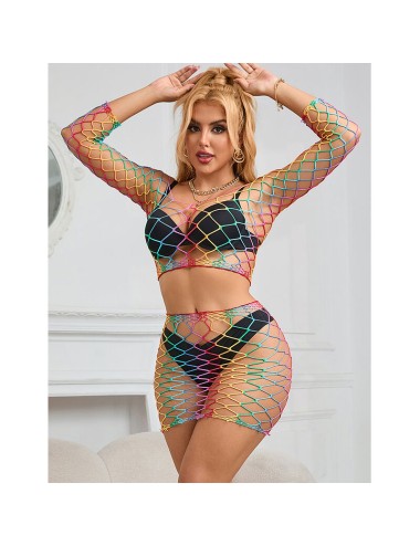 SUBBLIME - 952440 BODYSTOCKING 2 PIÈCES RÉSEILLE MANCHES LONGUES ARC-EN-CIEL TAILLE UNIQUE
