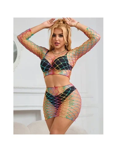 SUBBLIME - 952440 BODYSTOCKING 2 PIÈCES RÉSEILLE MANCHES LONGUES ARC-EN-CIEL TAILLE UNIQUE