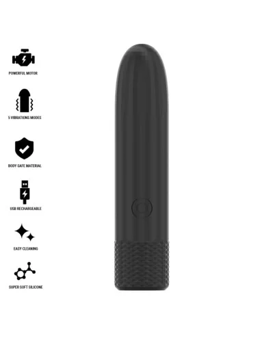 BLACK & SILVER - GERI BULLET VIBRANT RECHARGEABLE USB 8 VIBRATIONS NOIR 10 X 2