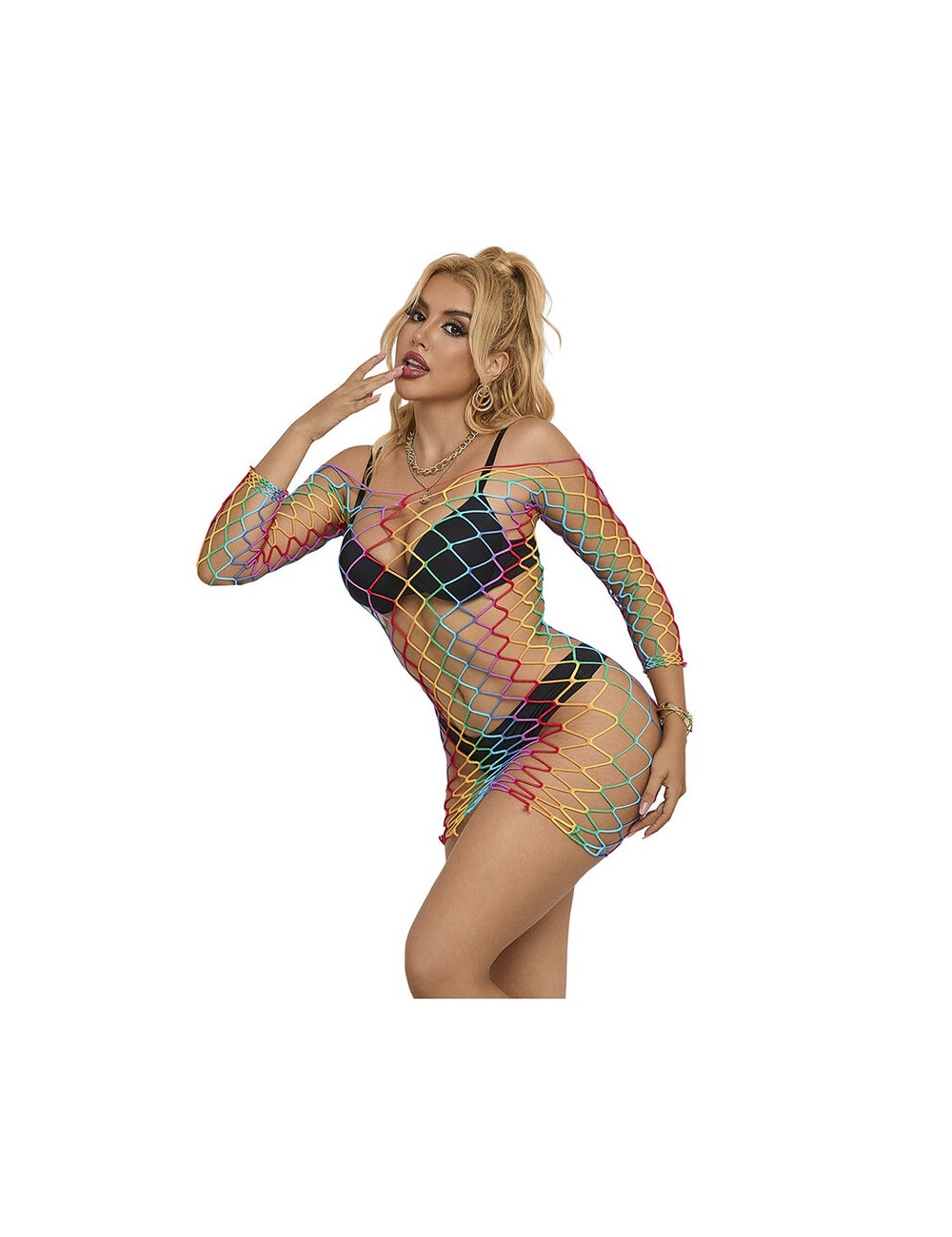 SUBBLIME - 952426 BODYSTOCKING RÉSILLE  MANCHES LONGUES ARC-EN-CIEL TAILLE UNIQUE