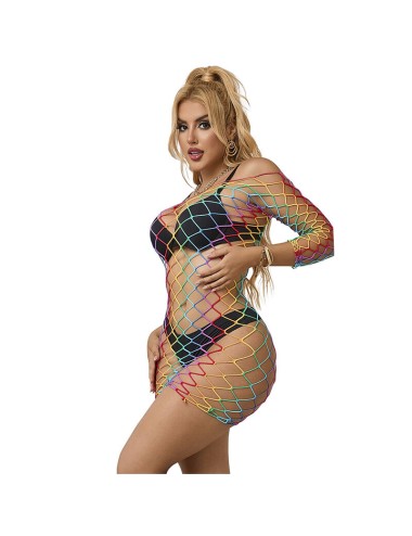 SUBBLIME - 952426 BODYSTOCKING RÉSILLE  MANCHES LONGUES ARC-EN-CIEL TAILLE UNIQUE