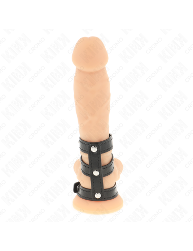 KINK - ANNEAU PÉNIS EN CUIR TRIPLE AVEC FERMETURE À PRESSION