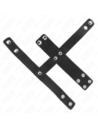 KINK - ANNEAU DE CAGE À PÉNIS EN CUIR AVEC SÉPARATEUR DE BALLES RÉGLABLE