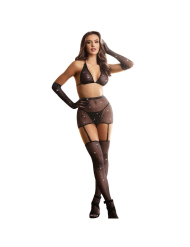 SUBBLIME - 952174 BODYSTOCKING RESILLE AVEC GANTS ET DIAMANTS NOIR TAILLE UNIQUE