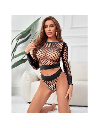 SUBBLIME - 952228 BODYSTOCKING 2 PIÈCES  MANCHES LONGUES EN RÉSEILLE NOIR TAILLE UNIQUE