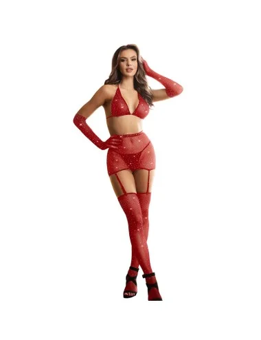 SUBBLIME - 952181 BODYSTOCKING RESILLE AVEC GANTS ET DIAMANTS ROUGE TAILLE UNIQUE