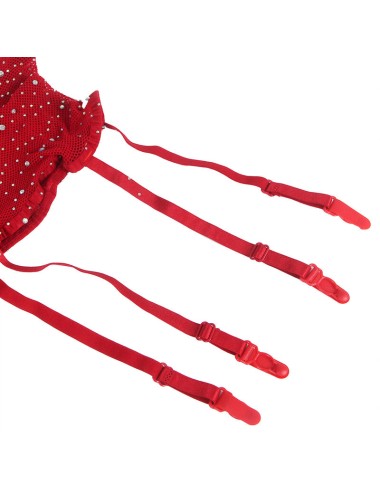 SUBBLIME - 952181 BODYSTOCKING RESILLE AVEC GANTS ET DIAMANTS ROUGE TAILLE UNIQUE