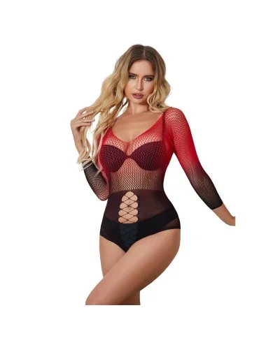 SUBBLIME - 952259 BODYSTOCKING RÉSILLE ÉLASTIQUE  MANCHES LONGUES DÉGRADÉ ROUGE ET NOIR TAILLE UNIQUE