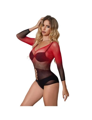 SUBBLIME - 952259 BODYSTOCKING RÉSILLE ÉLASTIQUE  MANCHES LONGUES DÉGRADÉ ROUGE ET NOIR TAILLE UNIQUE