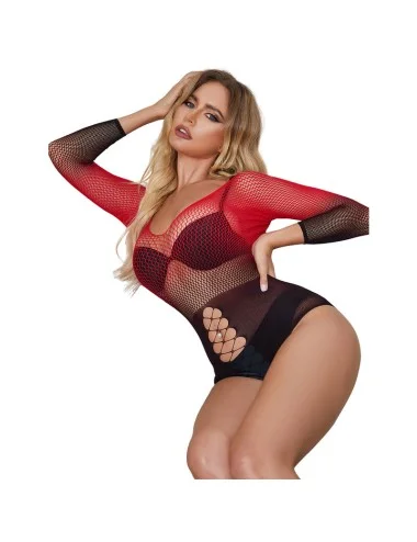 SUBBLIME - 952259 BODYSTOCKING RÉSILLE ÉLASTIQUE  MANCHES LONGUES DÉGRADÉ ROUGE ET NOIR TAILLE UNIQUE