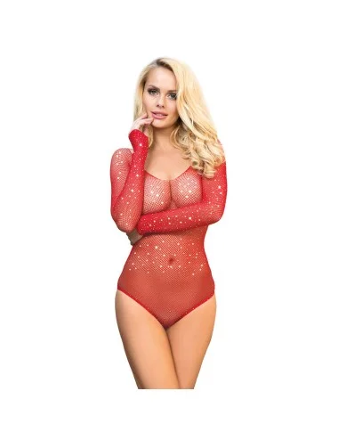 SUBBLIME - 952303 BODYSTOCKING SHINY GRILL AVEC ÉPAULES DÉNUDÉES MANCHES LONGUES ROUGE TAILLE UNIQUE