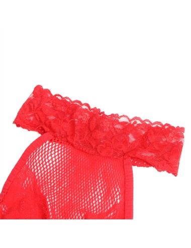 SUBBLIME - 952372 BODYSTOCKING RÉSILLE ET DENTELLE SANS FOURRURE COL MONTANT ROUGE TAILLE UNIQUE