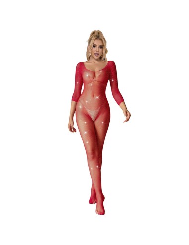 SUBBLIME - 952419 BODYSTOCKING RESILLE AVEC LOSANGES MANCHES LONGUES ROUGE TAILLE UNIQUE