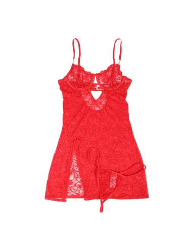 SUBBLIME - 954208 BABYDOLL EN DENTELLE À BRETELLES RÉGLABLES ROUGE S/M