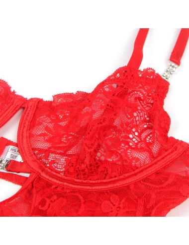 SUBBLIME - 954208 BABYDOLL EN DENTELLE À BRETELLES RÉGLABLES ROUGE S/M