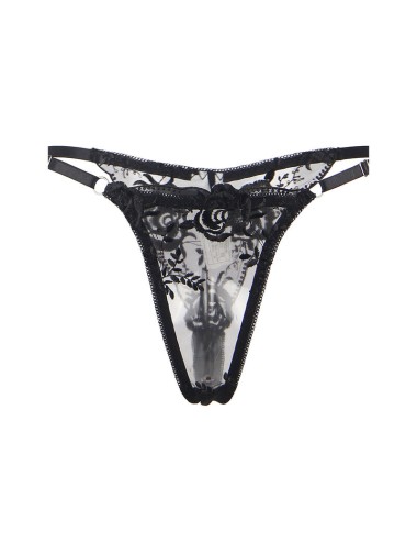 SUBBLIME - ENSEMBLE 3 PIÈCES SOUTIEN-GORGE + STRING + JARRETIÈRE IMPRIMÉ FLORAL NOIR S/M