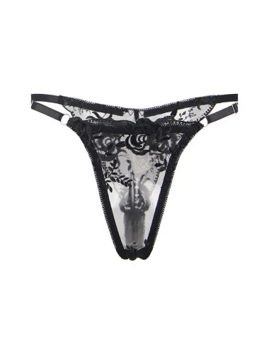 SUBBLIME - ENSEMBLE 3 PIÈCES SOUTIEN-GORGE + STRING + JARRETIÈRE IMPRIMÉ FLORAL NOIR S/M