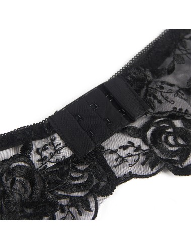 SUBBLIME - ENSEMBLE 3 PIÈCES SOUTIEN-GORGE + STRING + JARRETIÈRE IMPRIMÉ FLORAL NOIR S/M