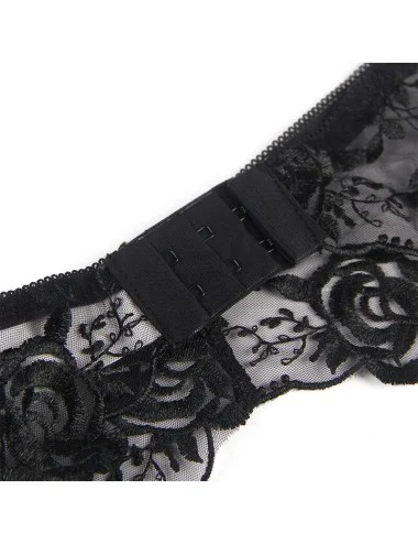 SUBBLIME - ENSEMBLE 3 PIÈCES SOUTIEN-GORGE + STRING + JARRETIÈRE IMPRIMÉ FLORAL NOIR S/M