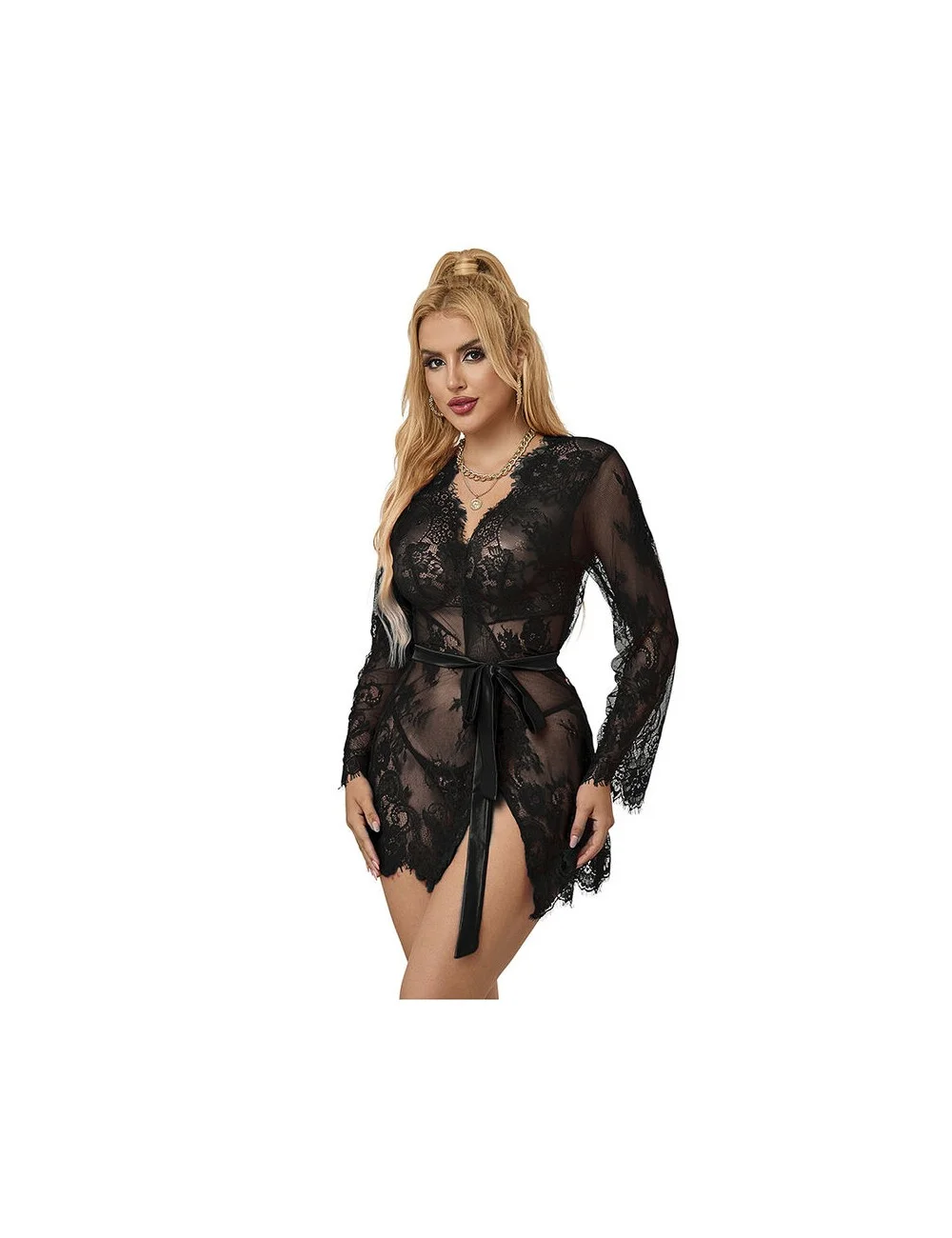 SUBBLIME - 953768 CHEMISIER DE NUIT EN DENTELLE + STRING NOIR L/XL SUBBLIME - 953768 CHEMISIER DE NUIT EN DENTELLE + STRING NOIR L/XL