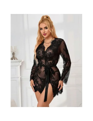 SUBBLIME - 953768 CHEMISIER DE NUIT EN DENTELLE + STRING NOIR L/XL