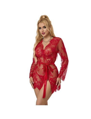 SUBBLIME - 953782 CHEMISIER DE NUIT EN DENTELLE + STRING ROUGE L/XL