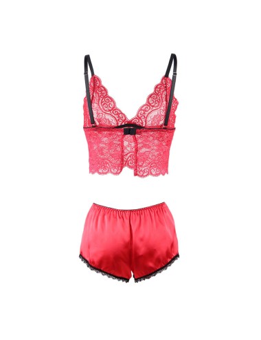 SUBBLIME - 953898 CHEMISIER DE NUIT EN SOIE ET DENTELLE + CULOTTE ROUGE S/M