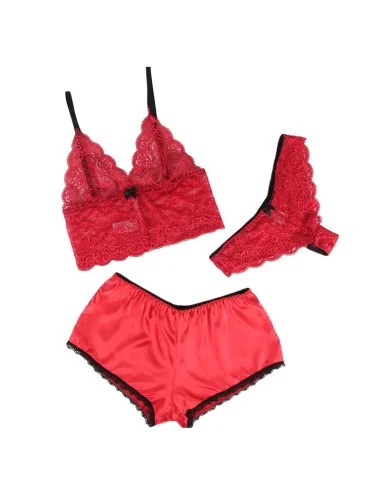 SUBBLIME - 953904 CHEMISIER DE NUIT EN SOIE ET DENTELLE + CULOTTE ROUGE L/XL