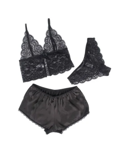 SUBBLIME - 953911 CHEMISIER DE NUIT EN SOIE ET DENTELLE + CULOTTE NOIRE S/M