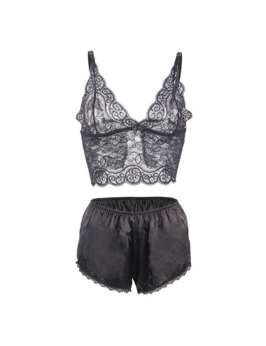 SUBBLIME - 953928 CHEMISIER DE NUIT EN SOIE ET DENTELLE + CULOTTE NOIRE L/XL