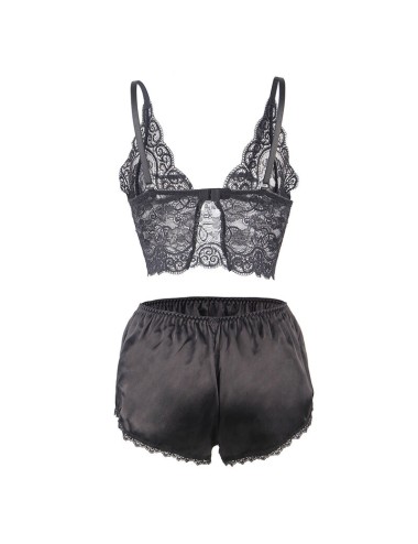 SUBBLIME - 953928 CHEMISIER DE NUIT EN SOIE ET DENTELLE + CULOTTE NOIRE L/XL