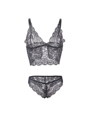 SUBBLIME - 953928 CHEMISIER DE NUIT EN SOIE ET DENTELLE + CULOTTE NOIRE L/XL