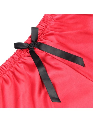 SUBBLIME - 953966 CHEMISE DE NUIT DÉCONTRACTÉE EN SOIE + PANTALON EN DENTELLE NOIR/ROUGE L/XL