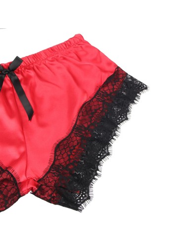 SUBBLIME - 953966 CHEMISE DE NUIT DÉCONTRACTÉE EN SOIE + PANTALON EN DENTELLE NOIR/ROUGE L/XL