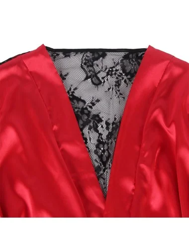 SUBBLIME - 954024 CARACO DOS TRANSPARENT EN DENTELLE + STRING ROUGE/NOIR L/XL