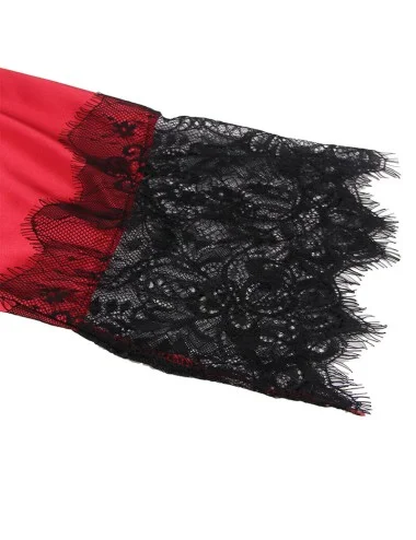 SUBBLIME - 954024 CARACO DOS TRANSPARENT EN DENTELLE + STRING ROUGE/NOIR L/XL