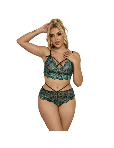 SUBBLIME - 954093 SOUTIEN-GORGE + CULOTTE DENTELLE VERT L/XL