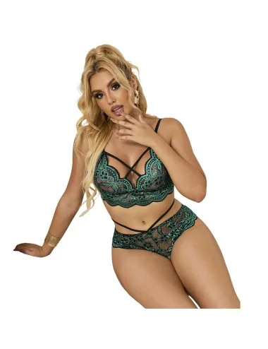 SUBBLIME - 954093 SOUTIEN-GORGE + CULOTTE DENTELLE VERT L/XL