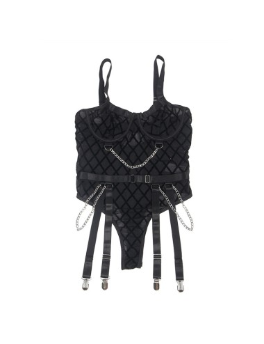 SUBBLIME - 954260 BODY AVEC CHAÎNES + PORTE-JARRETELLES NOIR S/M