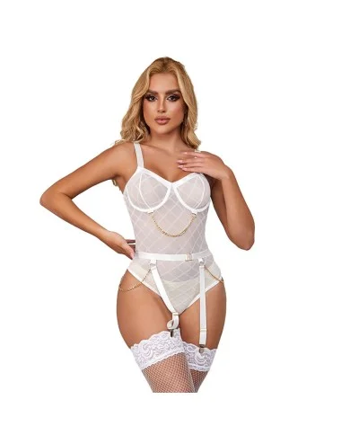 SUBBLIME - 954291 BODY AVEC CHAÎNES + PORTE-JARRETELLES BLANC L/XL