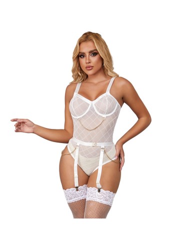 SUBBLIME - 954291 BODY AVEC CHAÎNES + PORTE-JARRETELLES BLANC L/XL
