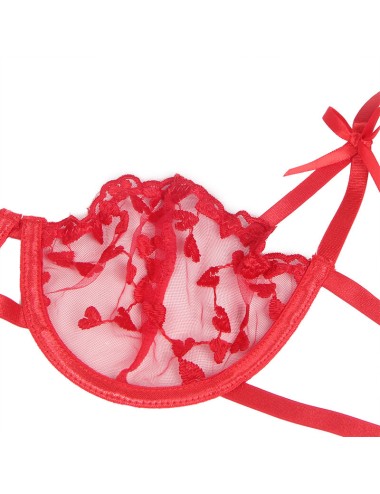 SUBBLIME - 954321 SOUTIEN-GORGE + STRING + PORTE-JARRETELLES IMPRIMÉ COEUR ROUGE S/M