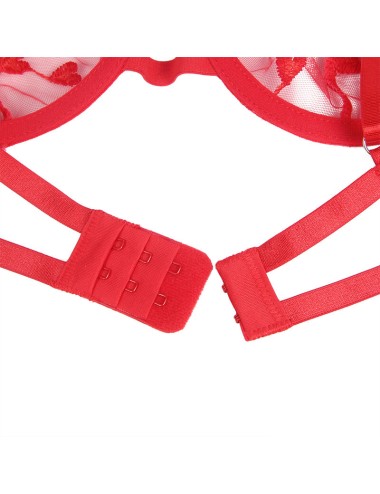 SUBBLIME - 954321 SOUTIEN-GORGE + STRING + PORTE-JARRETELLES IMPRIMÉ COEUR ROUGE S/M