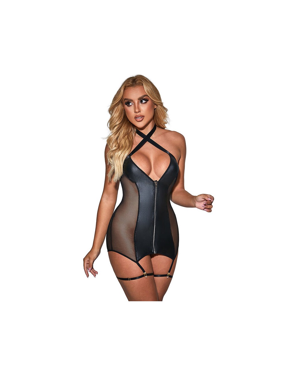 SUBBLIME - 954444 ROBE SEXY EN MAILLE CUIR NOIR S/M SUBBLIME - 954444 ROBE SEXY EN MAILLE CUIR NOIR S/M