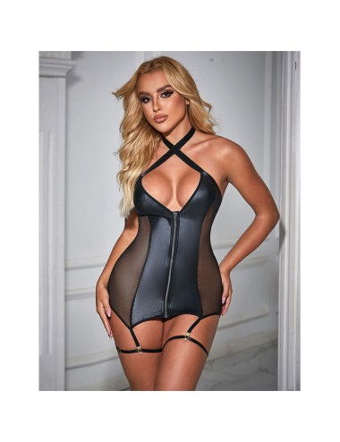 SUBBLIME - 954444 ROBE SEXY EN MAILLE CUIR NOIR S/M
