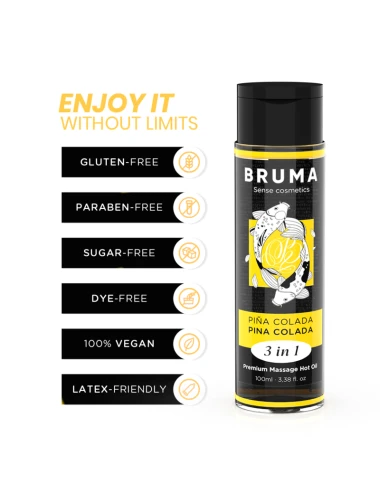 BRUMA - HUILE DE MASSAGE PREMIUM EFFET CHALEUR SAVEUR PINA COLADA 3 EN 1 - 100 ML
